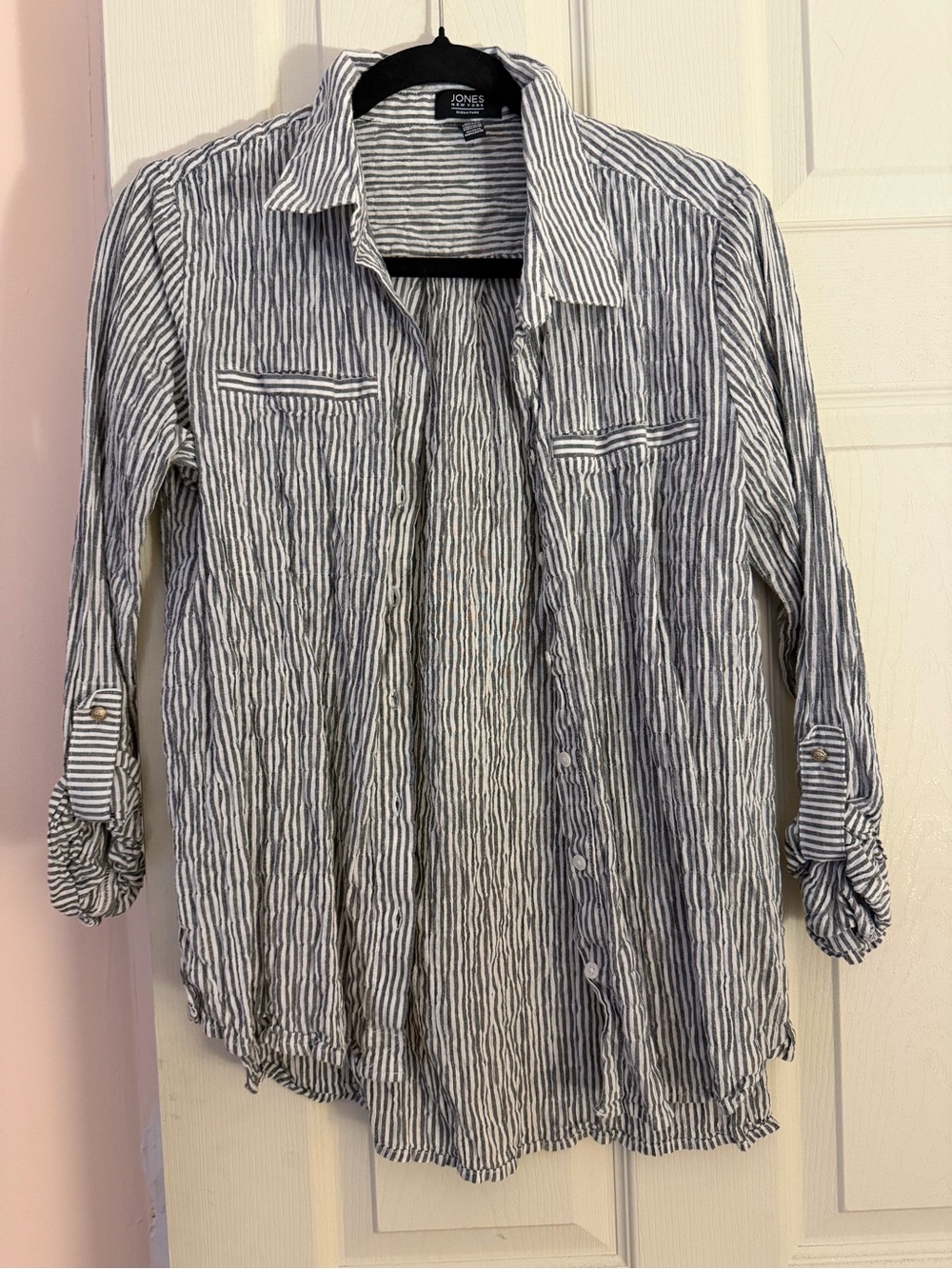 Jones New York Gray & White Striped Top